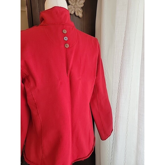 White Lotus Jersey‎ Stretch Blazer Rolled Hem Pockets Wood Metal Buttons Small - Picture 6 of 14